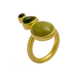 925Sterling Silver Vintage <b>Ring</b> Multi-Gemstone Three Stone Fashionable Jewelry for Women <b>Gold</b> Plated Wholesaler BY CASA DE PLATA - Product Image 1