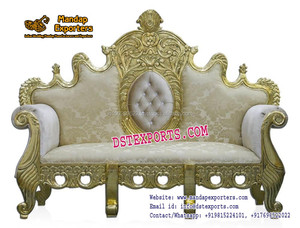 Chaise de trône de mariage asiatique Maharaja réception de mariage canapé de scène décor de mariage causeuse polie en or - Product Image 6