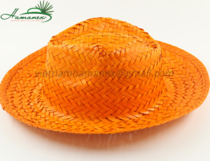 Sombrero de hoja de palma de Color naranja Natural de Vietnam, patrón bordado, Material de paja de rafia - Product Image 3