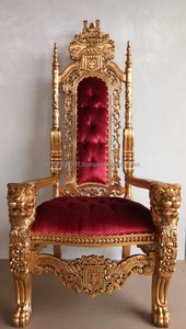 Elegante silla trono rey tallado cabeza de león con acabado de hojas doradas-mueble indonesio - Product Image 2