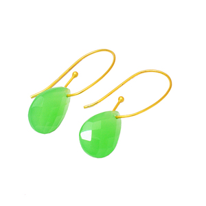 Pera Prehnita Calcedonia piedras preciosas pendientes de aro hechos a mano 925 joyería de plata esterlina chapado en oro pendiente de moda para mujer - Product Image 1