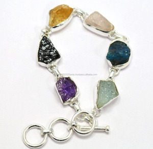 Aigue-marine naturelle, topaze, aigue-marine, Quartz améthyste, Bracelet fait à la main en argent Sterling 925 - Product Image 3