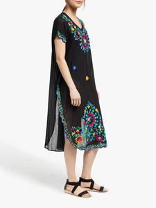 Boho Lady Hem <b>Tunic</b> Breathable Brightly Colored Embroidery Floral 100% Cotton A-Line Women Swimwear Kaftan Dress <b>Beach</b> Holiday - Product Image 2