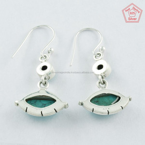 Atractivos pendientes de piedra turquesa en plata de ley 925 mayorista de joyería de plata de la India elegante turquesa belleza plata - Product Image 4