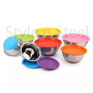 Anti Skid Bowl With Color Plastic Lid colorful baking mixing bowls set non-skid stainless steel salad bowl Stainless Steel