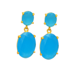 Oval Cut Aqua Chalcedony Gemstone Prong Setting <b>Dangle</b> Stud <b>Earrings</b> 925 Sterling <b>Silver</b> Jewelry For Women. Wholesaler BY CDP - Product Image 1