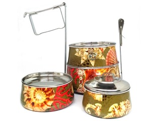 กล่องอาหารกลางวันแบบหลายชั้น,ที่จับแบบซ้อนได้ทรงกลมเก็บอุณหภูมิสแตนเลสปิ่นโตพกพาได้ - Product Image 6