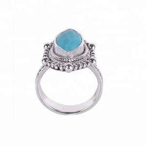 Diseño Simple Pure 925 Sterling Silver Turquesa Anillo de piedras preciosas Hecho a mano Joyería de plata de moda Eternity Vermeil Anillos - Product Image 1