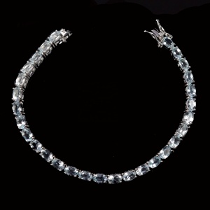 กำไลข้อมือเงินสเตอร์ลิง925ทำมืออัญมณีพลอยอะความารีนธรรมชาติสะดุดตา - Product Image 1