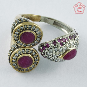 Atractivo anillo de joyería de plata de ley 925 con piedra de rubí y CZ de dos tonos, joyería de plata con descuento, joyería de plata 925 - Product Image 3