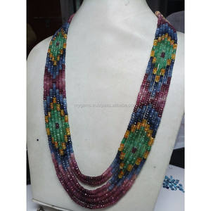 สร้อยคอพลอยไพลินธรรมชาติทรงกลมเหลี่ยมเพชรพลอย 7 เส้น คุณภาพสูง สำหรับทำเครื่องประดับ ราคาขายส่ง - Product Image 4