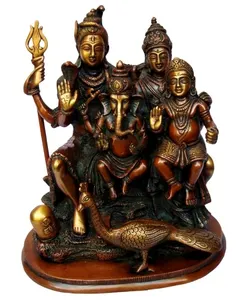 Famiglia di Shiva in ottone con finitura anticata in ottone prodotto fatto a mano statua in ottone per la decorazione della casa