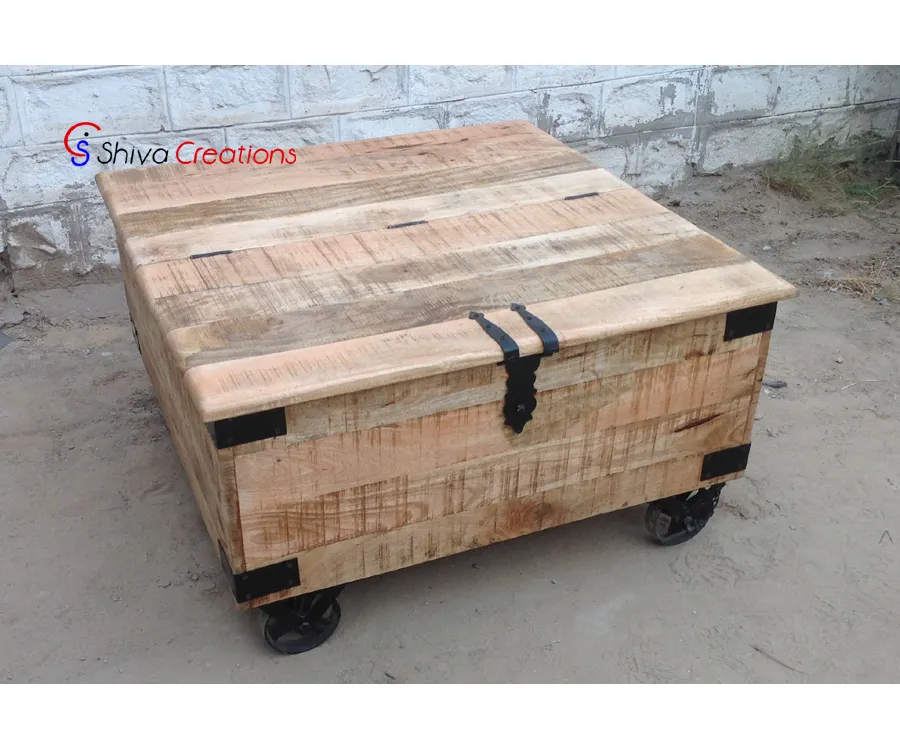 Factory Direct Selling Solid Ruwe Mango Hout Opslag Kofferbak Doos Salontafel