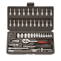 Jeu de douilles à cliquet chromées CR-V 45 pièces 3/8 (1/4") avec poignée à cliquet, logo personnalisé, OEM Taïwan, réparation de vélos DIY, moulage par soufflage