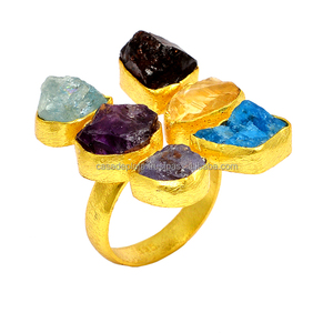 Multi Rough Gemstone 925 Anillo de plata al por mayor Joyería hecha a mano Chapado en oro Forma de flor Anillo de moda Fabricación al por mayor - Product Image 4