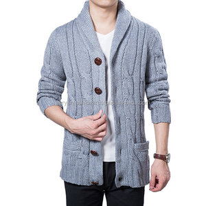 Suéter de Punto para Hombre, Abrigo de Invierno, Manga Regular, Talla Grande, Antiencogimiento, Diseño a Cuadros, Cuello Mao Grueso - Product Image 1