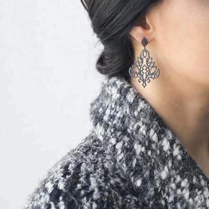 Black <b>Fashion</b> <b>Chandelier</b> <b>Earrings</b> Wholesale Handmade Turkish 925 Silver Sterling Woman Jewelry - Product Image 2