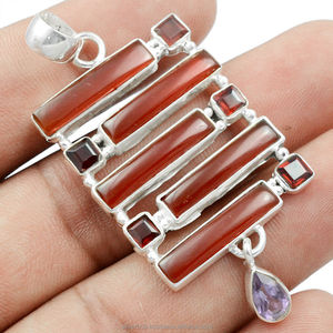 Colgante de piedras preciosas de cornalina roja Natural, colgante de declaración bohemio de Plata de Ley 925, joyería para mujer, OEM, ODM, precio a granel, venta al por mayor - Product Image 5