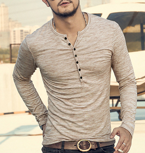 Camiseta Henley Personalizada con Logotipo para Hombre, Camiseta Henley Masculina, Verano 2018, Camiseta Lisa de Manga Corta, Elegante y Ajustada - Product Image 1