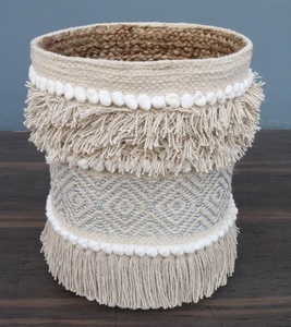 Organizador de accesorios de cocina para el hogar con cesta de almacenamiento de algodón, jarrón redondo blanco y negro - Product Image 2