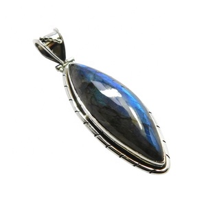 925อัญมณีลาบราดอไรต์สีฟ้าธรรมชาติจี้เงินแท้จี้เครื่องประดับที่ดีและมีเสน่ห์ - Product Image 1