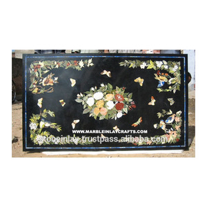 Plateau de table rectangulaire de style moderne, noir, magnifique, neuf, luxueux, avec incrustations, pour salon et bureau, provenant d'Inde. - Product Image 1