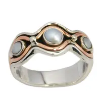 Simple Style Natural Pearl With Brass Two Tone Jewelry 925 Sterling Silver Handmade Ring Party Wear Ring