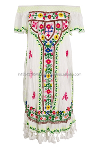 ชุดเดรสแบนนาราดีไซเนอร์อินเดียเสื้อปลายสูงขนาดใหญ่พิเศษของผู้หญิงปักลายนีออนลูกไม้ประดับพู่ห้อยคอผ้าฝ้ายขนาด XL ไม่ซ้ำใคร - Product Image 4