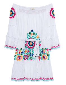 Vintage sueño Hippie campana manga cadena puntada bordado mexicano túnica de las mujeres Sexy relajado algodón estilo Boho Vestido corto vestido - Product Image 3