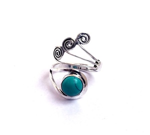 Beautiful Unisex Adjustable Silver <b>Turquoise</b> <b>Ring</b> Bohemian Style Anniversary Gift Plated Silver Brass Bezel Fashion <b>Rings</b> - Product Image 3