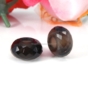 Perles à facettes en Quartz fumé, grand trou, rondes, 14x8x5.5mm, IG11125 - Product Image 1