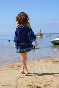 Robe de plage à trois couches brodée pour fille, coupe ample, parfait pour l'été, tunique sexy et froide aux épaules dénudées, 2020 - Product Image 6