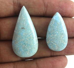 2 pièces de 55 carats pierres précieuses naturelles Larimar lisse en forme de poire Cabochons à dos plat bleu ciel Cabines de fabrication de bijoux faites à la main - Product Image 4