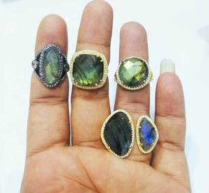 Bague en plaqué or Labradorite CZ, ensemble de 2 pierres - Product Image 3