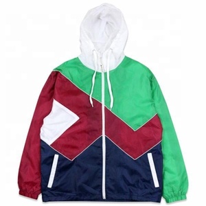 100% poliéster transpirable de secado rápido chaqueta cortavientos Casual capucha lisa de talla grande chaqueta de bloque de Color para hombres - Product Image 3