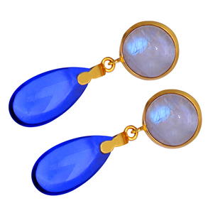 Plaqué or. Boucles d'oreilles pendantes en argent sterling 925 pour femmes à la mode Tanzanite Quartz Rainbow Moonstone Gems pour les fêtes et les cadeaux - Product Image 2