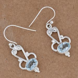 Faceted Oval Cut <b>Blue</b> <b>Topaz</b> Gemstone 925 Sterling Silver Ear Wire Dangle <b>Earrings</b> Fashionable <b>Earring</b> For Wedding Gift Parties. - Product Image 3