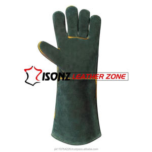 Guantes de Soldadura TIG de Doble Palma ISONZ de Cuero Verde, Personalizables, de Piel de Vacuno de 1.2mm de Grosor, Resistentes a Cortes, Impermeables, Duraderos y Resistentes al Calor - Product Image 4