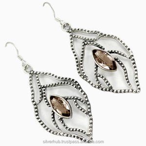 925ต่างหูเงินสเตอร์ลิงดีไซน์รูปใบไม้ทำมือต่างหูห้อยทำด้วยมือสีเงินแท้ชุดขอบบุษราคัมสำหรับผู้หญิง - Product Image 1