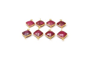 Joyería de piedras preciosas naturales de rubí teñido hecha a mano chapado en oro facetado enlace bisel piedra natal Boho conector - Product Image 6