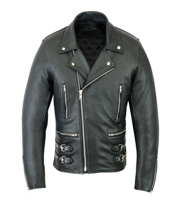 Veste de moto en cuir de vachette noir à fermeture éclair sur le devant pour hommes, respirante, écologique, coupe-vent réversible, de haute qualité, vente en gros OEM - Product Image 1