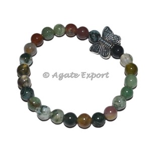 Bracelet en pierre précieuse d'agate naturel, avec breloque papillon - Product Image 1