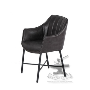 Silla de comedor de cuero genuino vintage, diseño rústico con patas de metal para dormitorio, cocina, restaurante, sala de estar, muebles de taller - Product Image 3