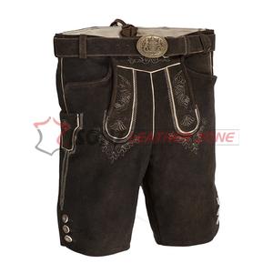 ISONZ Lederhosen traditionnel bavarois pour homme, en cuir véritable marron vintage, motif brodé, léger, grande taille, OEM - Product Image 1