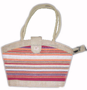 Sac à main en jute tissé à la main pour femmes LOWELL CRAFT, rayé, petit, avec poignée en corde - Product Image 4
