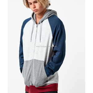 Vente en gros de sweat à capuche pour homme 100% coton personnalisé bleu gris et blanc pulls de sport unis tissage tricoté KFH35 - Product Image 3