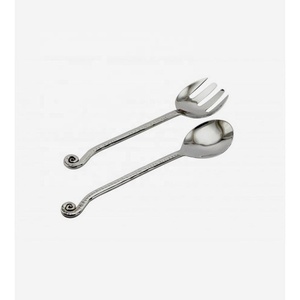 Stainless Steel Serving <b>Utensil</b> <b>Set</b> Stainless Steel Handmade Twisted Spiral End Handle Hammered Salad Serving <b>Set</b> - Product Image 1