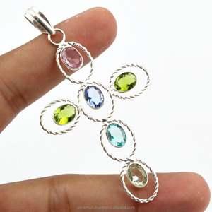 Pendentif croix en argent Sterling 925, bijoux pendentifs en pierres précieuses de guérison naturelles - Product Image 3
