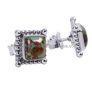 Boucles d'oreilles en argent Sterling 925, pierres précieuses turquoises, bijoux pour femmes, fait à la main, style Boho - Product Image 2