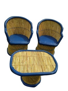 เก้าอี้ที่ดีที่สุดผลิตภัณฑ์ชุด2 Tuftedชุด2ชิ้นพร้อมโต๊ะไม้ไผ่ไม้ไผ่หรูหราหนังเก้าอี้เฟอร์นิเจอร์ - Product Image 3